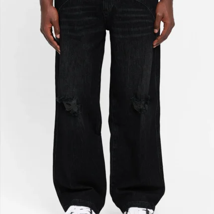 DESTROYED TROU DENIM WASHED BLACK fghy