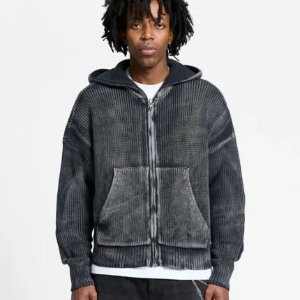 ESSENTIAL KNIT ZIP HOODIE ACID BLACK b