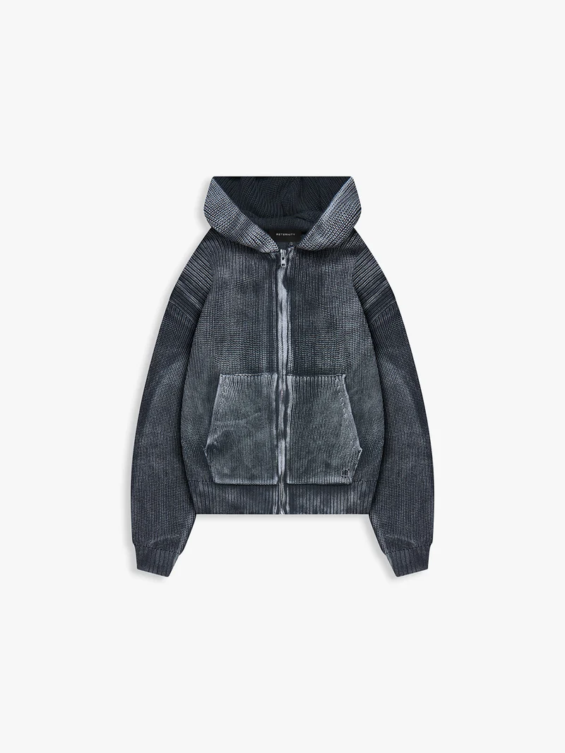 ESSENTIAL KNIT ZIP HOODIE ACID BLACK ESSENTIAL KNIT ZIP HOODIE ACID BLACK