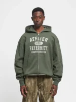 WAFFLE ZIP HOODIE GREEN f