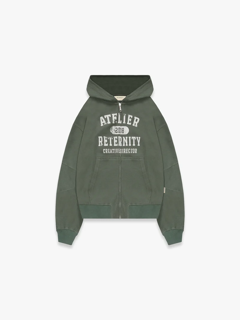 WAFFLE ZIP HOODIE GREEN WAFFLE ZIP HOODIE GREEN